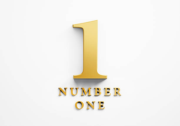 Golden shiny number one with text on white background