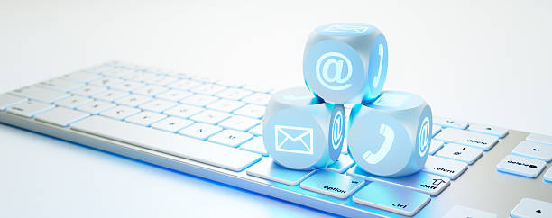 istock White dice with blue illuminated communication symbols 2212931546
