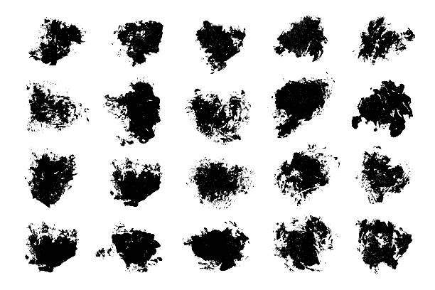 istock Set of vector textures of grunge ink splashes, artistic paint brushes of different chaotic shapes with uneven torn edges in form of rounded blots. 2212935768