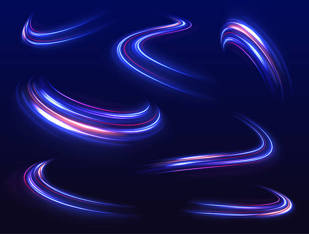 Futuristic neon light effect Neon swirls in a big set. Vector glitter light fire flare trace. Futuristic neon light effect. Speed of light concept background. light effect stock illustrations