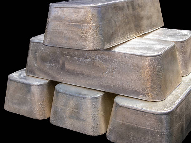 Stack of Raw big Silver bar Bullion Bars Isolated on Black Background