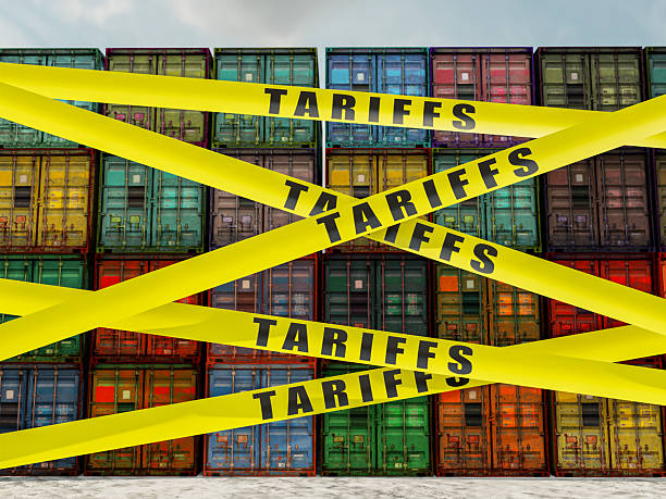 istock Shipping Containers Blocked by Tariffs, Representing Trade Restrictions and Global Economy 2212954308