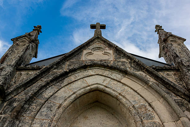 A striking neo-gothic style chapel located just outside the village of Ouhans in eastern France, surrounded by greenery and countryside.