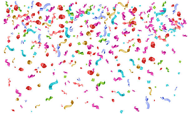 istock Festive confetti and ribbon streamers falling. Celebration graphic element for party invitations, web banners, marketing promotions. Holiday cheer 2212967165