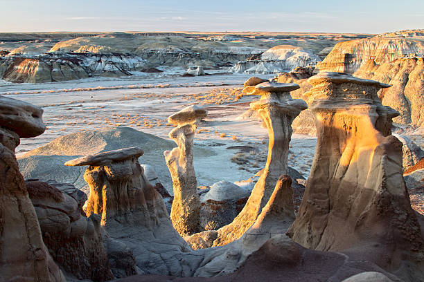 Beautiful dramatic morning light in the Badlands of New  Mexico.  Bizarre Hoodoos  and rock formation