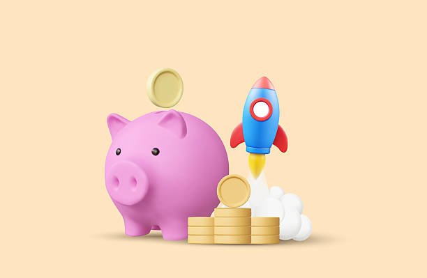 istock 3D illustration vector render of piggy bank icon, stack of coins and rocket rising. Concept of saving growth, financial success, profit boost, investment return, money management. 2212983913