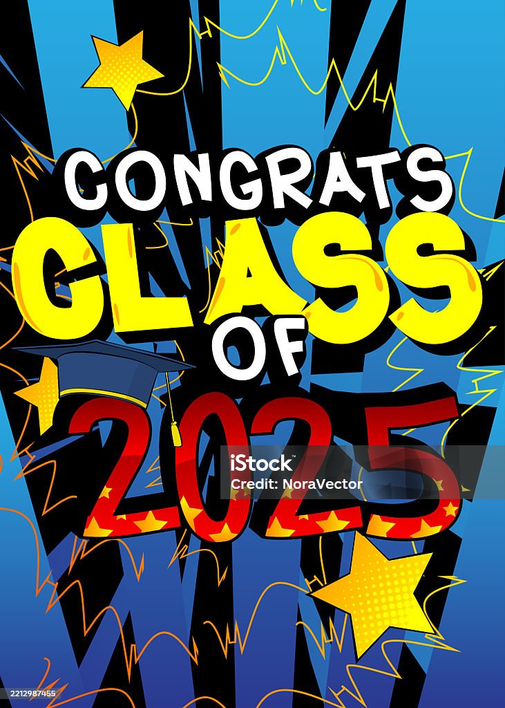 Gradutation Comic Cartoon Graduation 2025 Comic Book Education Celebration Retro Vector ...