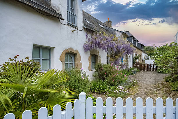 Brittany, Ile aux Moines island in the Morbihan gulf, typical houses in the village