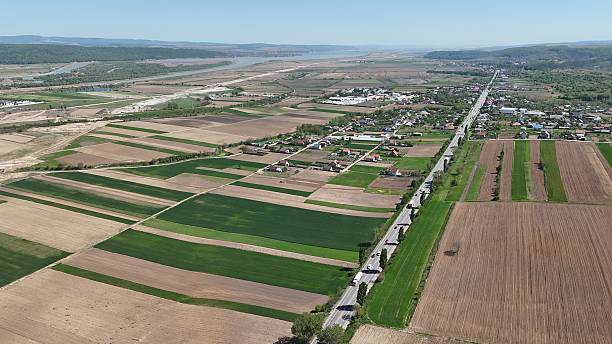 istock Aerial view of rural agriculture fields, spring time 2212992594