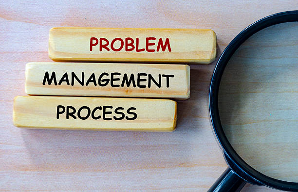 istock Top view of Problem Management Process text on wooden blocks with magnifying glass as background. Root cause analysis concept 2212994511