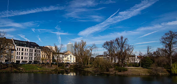 View to a lake and trees in the city
