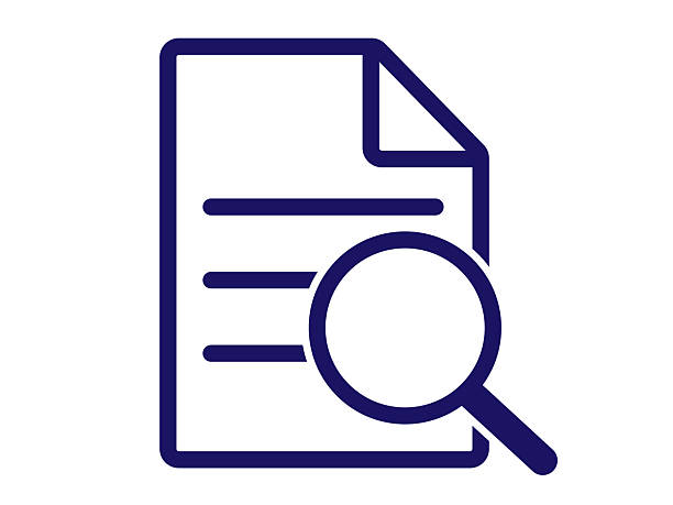 ilustraciones, imágenes clip art, dibujos animados e iconos de stock de ilustración del documento y el icono de la lupa (marca de investigación) - bolsa para pruebas
