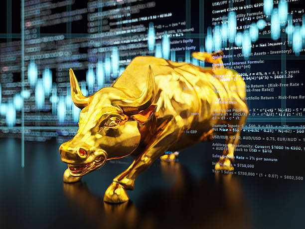 istock Financial Bull with Digital Trading Data and Graph Background 2213005317