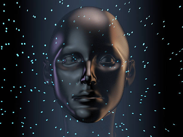 Futuristic Human AI Hybrid With Tech Particle Effects. 3D Render.