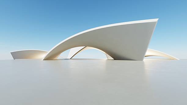 istock 3d illustration of abstract minimal architecture background, geometric architectural with chrome or metallic curve design, Car presentation 2213006582
