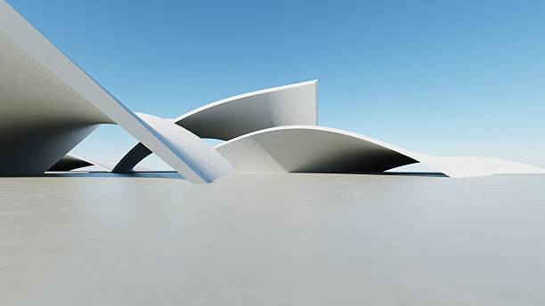 istock 3d illustration of abstract minimal architecture background, geometric architectural with chrome or metallic curve design, Car presentation 2213006585