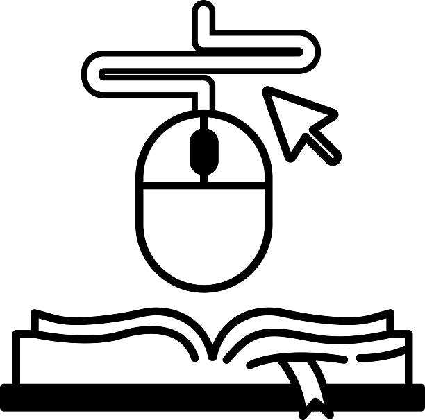 mouse is hovering over an open book with a arrow pointing to the mouse A mouse is hovering over an open book with a arrow pointing to the mouse laptop hover stock illustrations