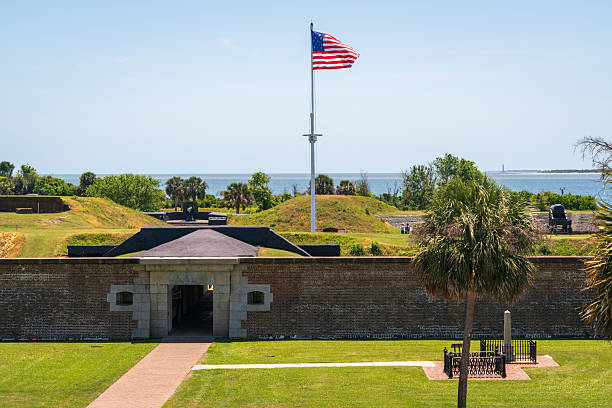 istock Fort Moultrie, small fortifications and ammunitions bunkers that run along the coast of Sullivan's Island, South Carolina 2213008824