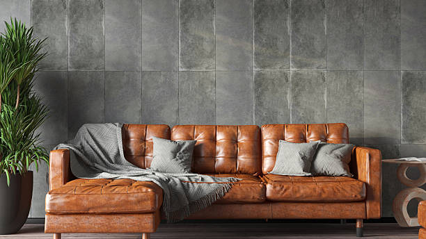 istock Industrial Style Living Room With Leather Sofa 2213009086