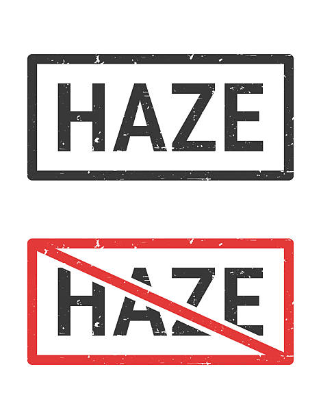 Haze. Rubber stamps for your own design, isolated on a blank background. The first stamp is in black ink. The second stamp is in red ink with the text in black. The text is crossed out with a red line, it is an exclusion or prohibition stamp. The rubber stamps have a slight grunge texture. Vector Illustration (EPS file, well layered and grouped). Easy to edit, manipulate, resize or colorize. Vector and Jpeg file of different sizes.