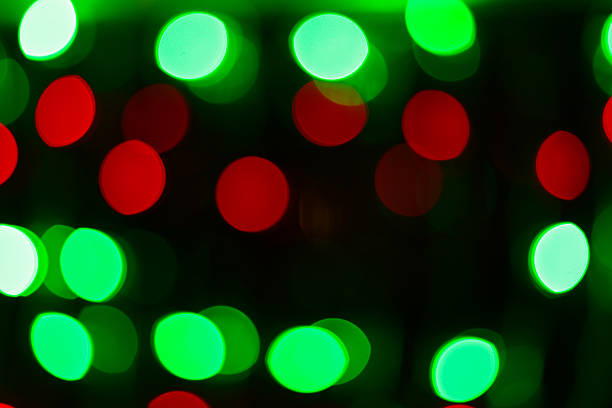 Abstract Background with Illuminated Bokeh Circles, Vibrant Red and Green Christmas Lights