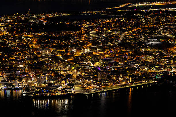 Norwegian coastal town in wintertime - Tromso by night
