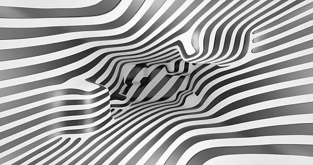 istock 3d rendering. Abstract black-and-white surface with flowing, undulating lines creating an optical illusion of depth and movement. The intricate pattern resembles a three-dimensional landscape viewed from above. 2213018219