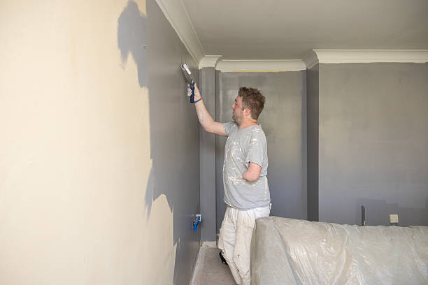 istock Young, self employed and skilled Painter & Decorator overcoming the disability of having one hand, decorating a domestic living room with a roller 2213021686