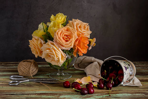 Still Life with roses and cherries