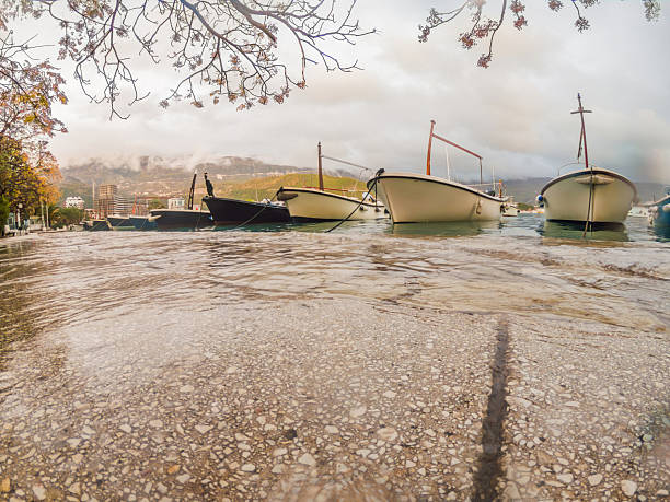 global warming ocean level rise on waterfront in europe.