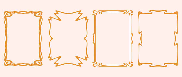 Art Nouveau style abstract curve hand drawn vector frames set. Decorative vintage ornate whimsical frames