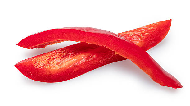 istock Red bell pepper longitudinal slices isolated on white background. File contains clipping path. 2213059325