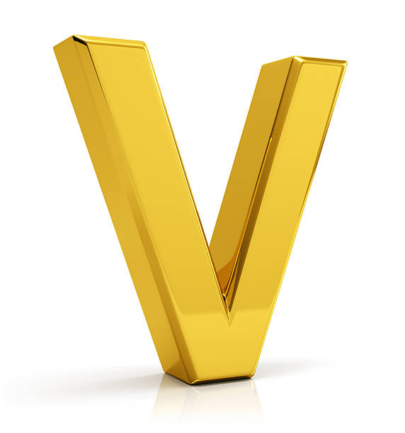 istock V letter 3d render. Golden letter V isolated on white background. 2213061470