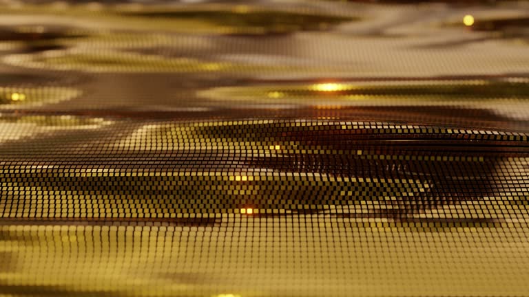 Metallic Gold Geometric Abstract motion background with light sparkles and cube line patterns. Seamless 4K looping. corporate and technology concept.