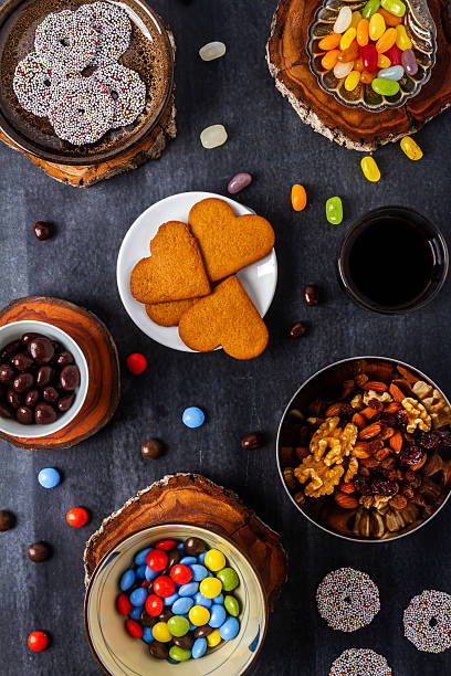 istock Various sweet food on black background. 2213068969