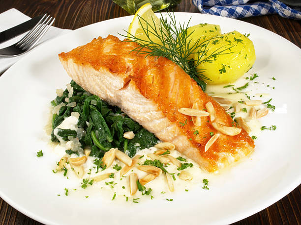 istock Salmon with Spinach and Potatoes - Fish Fillet 2213072562