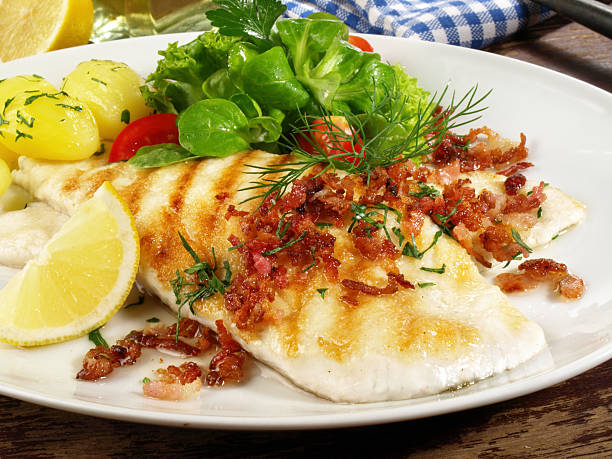 istock Grilled Plaice Fish Fillet with Bacon 2213072819