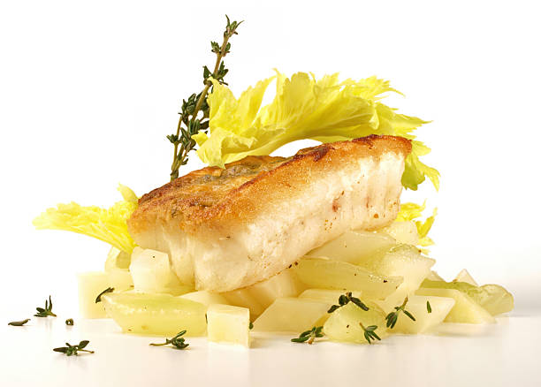 istock Grilled Sander - Pikeperch on Asparagus on white Background 2213073057