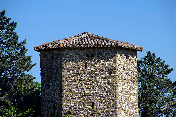 view of the ancient hexagonal tower of Cerignano against the sky