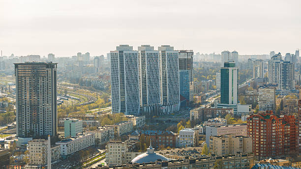 istock Expansive aerial view highlighting the prominent modern apartment complex 2213073371