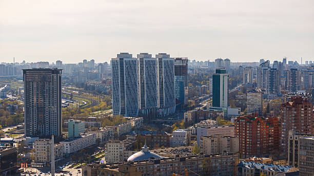 istock Expansive aerial view highlighting the prominent modern apartment complex 2213073375