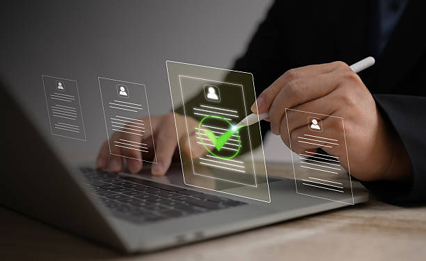 istock Recruitment people or Human Resource Management (HR) concept : Bussinessman using laptop for human development recruitment leadership and customer target group to enter the position in company. 2213074210
