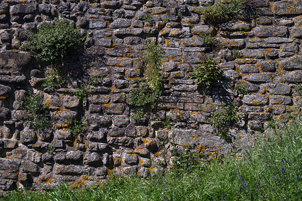 detail of a stone wall of the ancient hexagonal tower of Cerignano