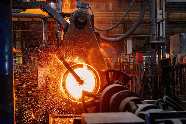 istock Iron pipe centrifugal pipe casting machine at the foundry 2213082460