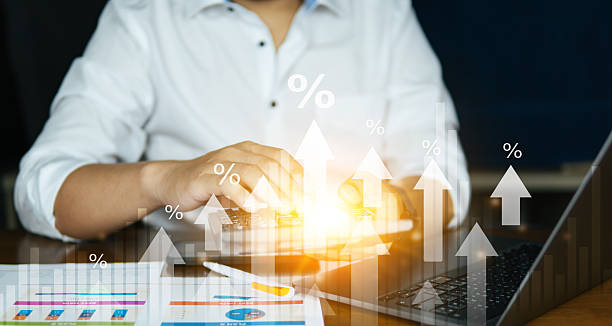 istock Business analytics and digital financial report on virtual dashboard with economic chart display. percent TAX increase. 2213085461