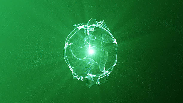 Magic ball, colored digital energy sphere ball round globe fx. Abstract green isolated on black background. Energy appearance. Plasma effect. - 4K Stok video