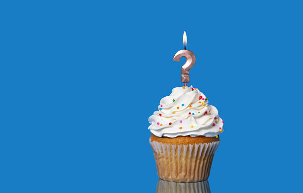 istock Birthday or Anniversary Cupcake With Lit Candle, Question Mark 2213095014