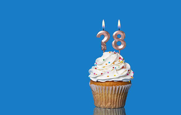 istock Birthday Or Anniversary Cupcake With Lit Candles; Question Mark And Number 8. 2213095052
