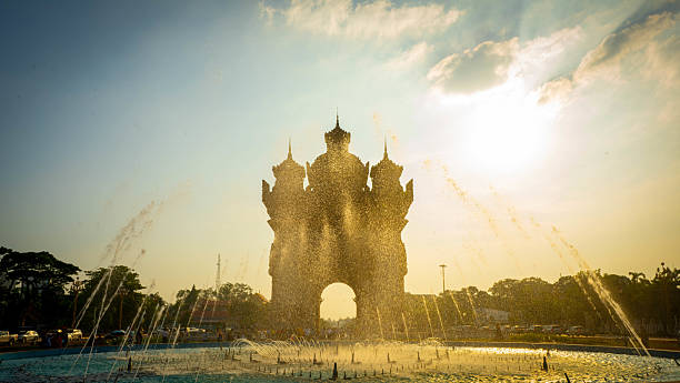 A beautiful view of the Patuxai Victory Monument in Vientiane, Laos.