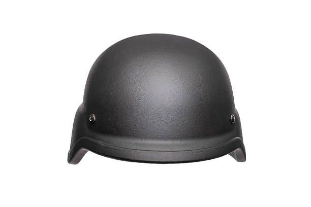istock Ballistic protective helmet close-up on white background. Modern army headgear made of composite materials, designed for head protection. 2213113127